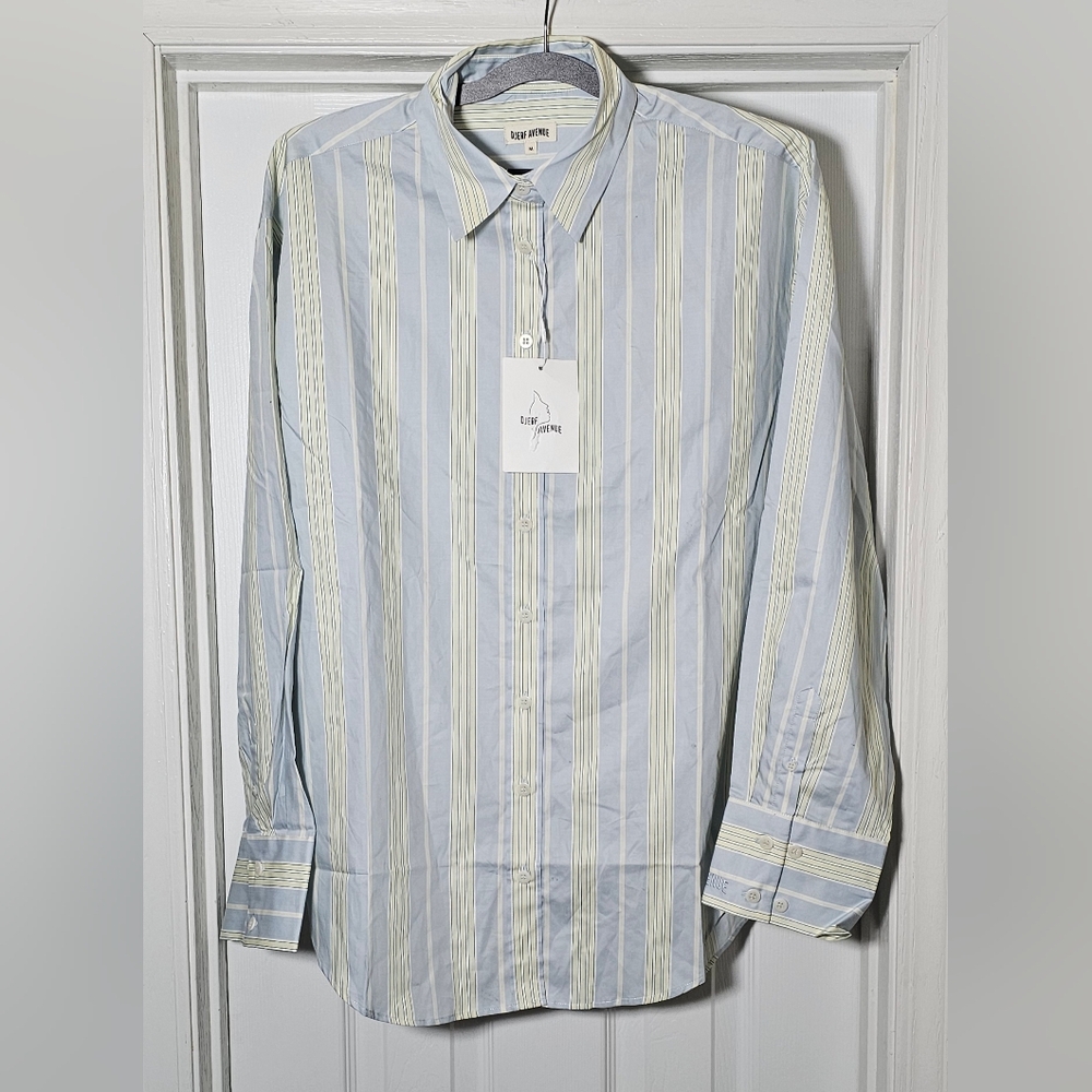 Djerf Avenue Woman's Poplin Classic Shirt Slushy Stripe Size Medium Button Up